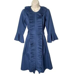 Miri New York Vintage Ruffle Front Knee Length Blue Bell Sleeve Dress Size 2